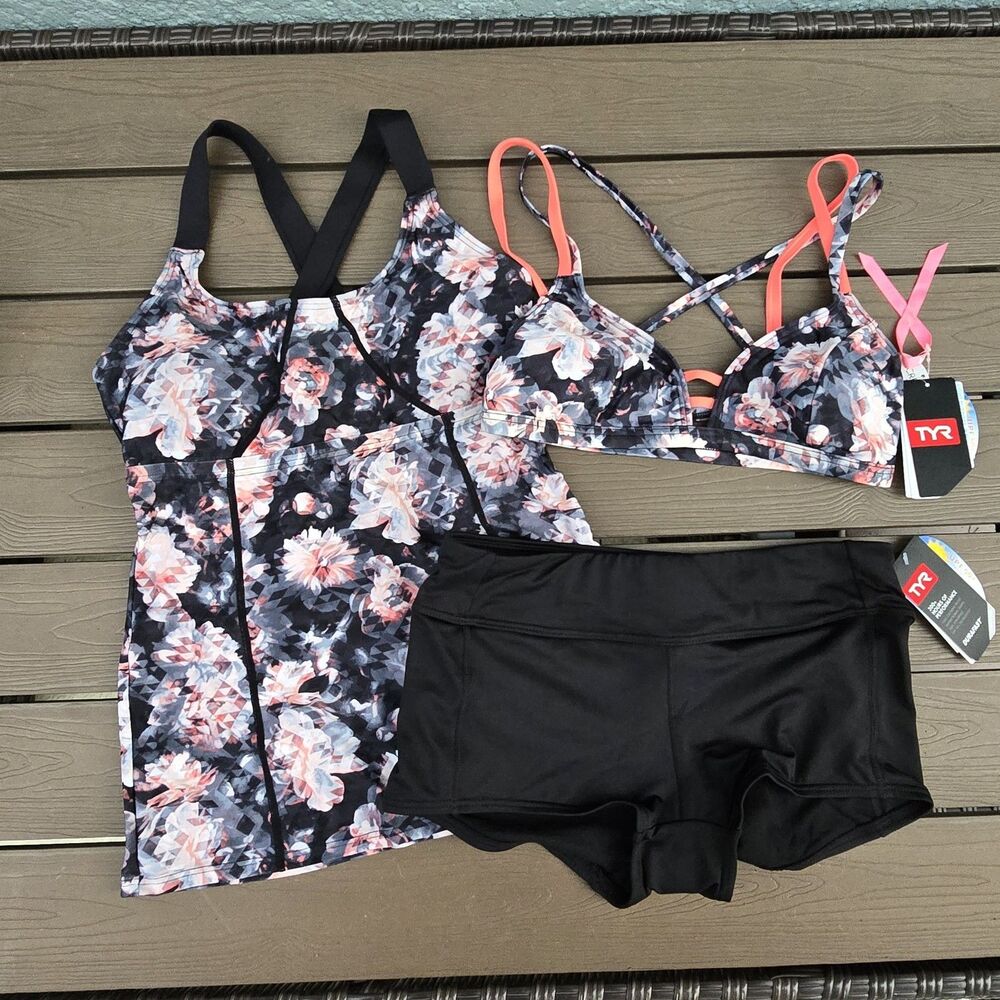 TYR Women Padma Floral/Black Emma Tank & Cara Top & Casey Shorts Sz S NEW Sample